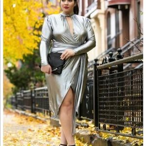 Silver metallic lamé wrap dress Soncy plus size 6x